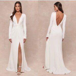 Lulus Stunning Romance White Long Sleeve‎ Mermaid Maxi Dress Wedding Party